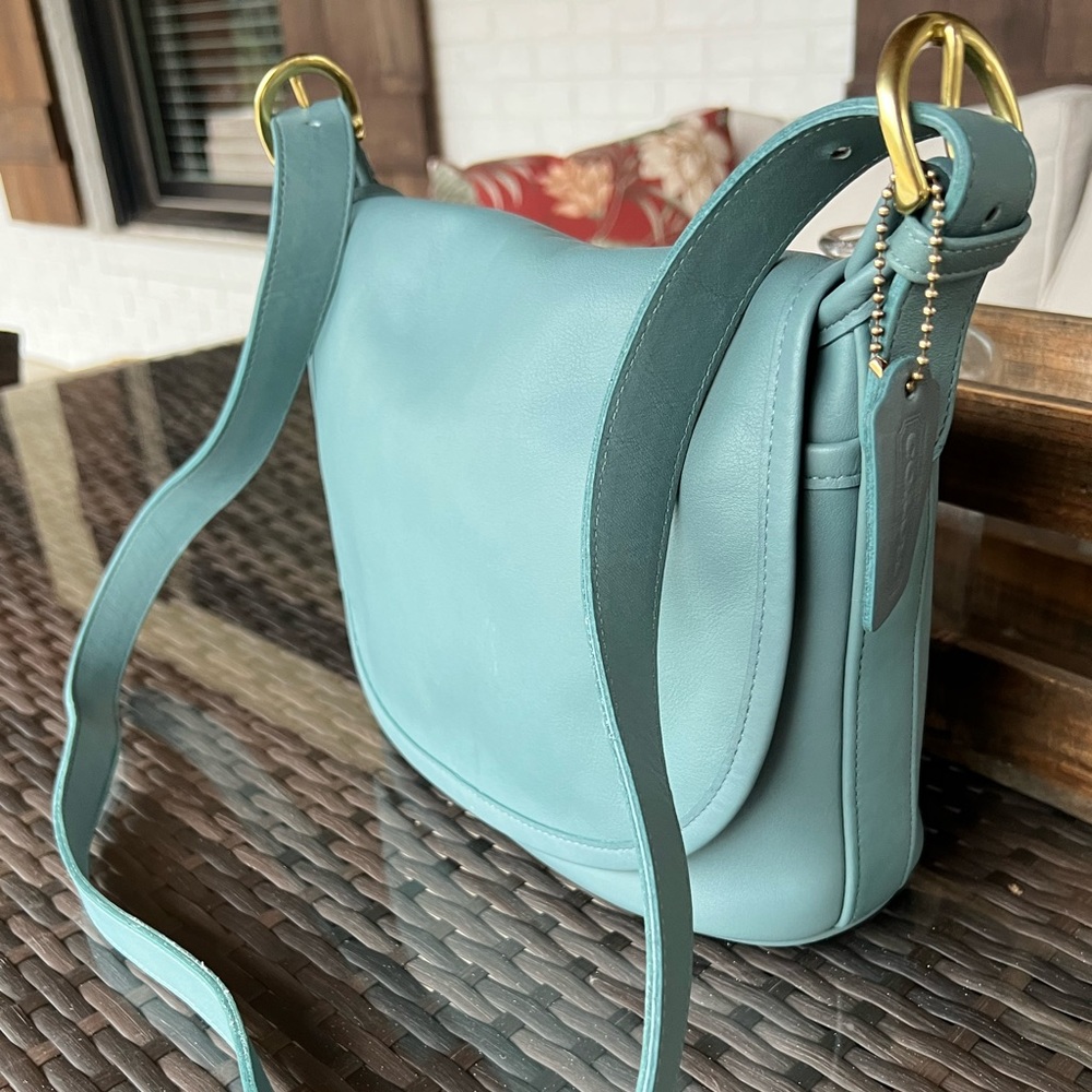 Vintage Coach Fletcher Rare Color Ocean Blue Like New Mint!